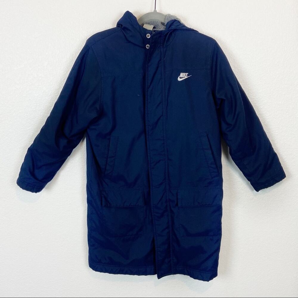 Nike Coat Distressed Big Spellout Sherpa Lined Long Size Medium Vintage